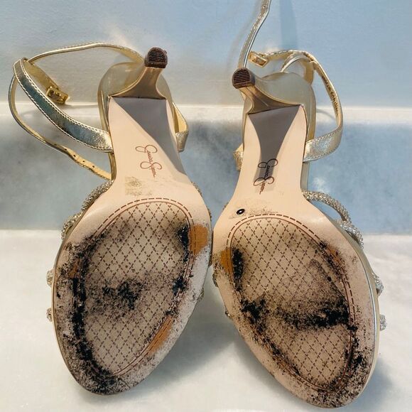 Jessica Simpson Embellished Strappy Open Toe Joziene Sandals Gold Size 6.5/37 - Picture 5 of 7